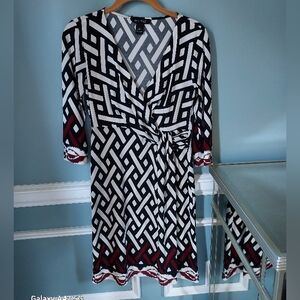 White House Black Market Black and White Dress with Red Details
